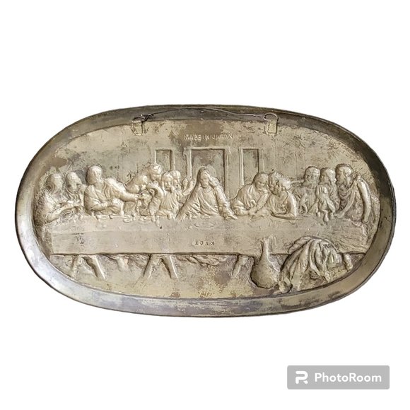 Vintage Ajax Last Supper Painted Brass Wall Hanging Easter Made in Japan - Picture 9 of 11